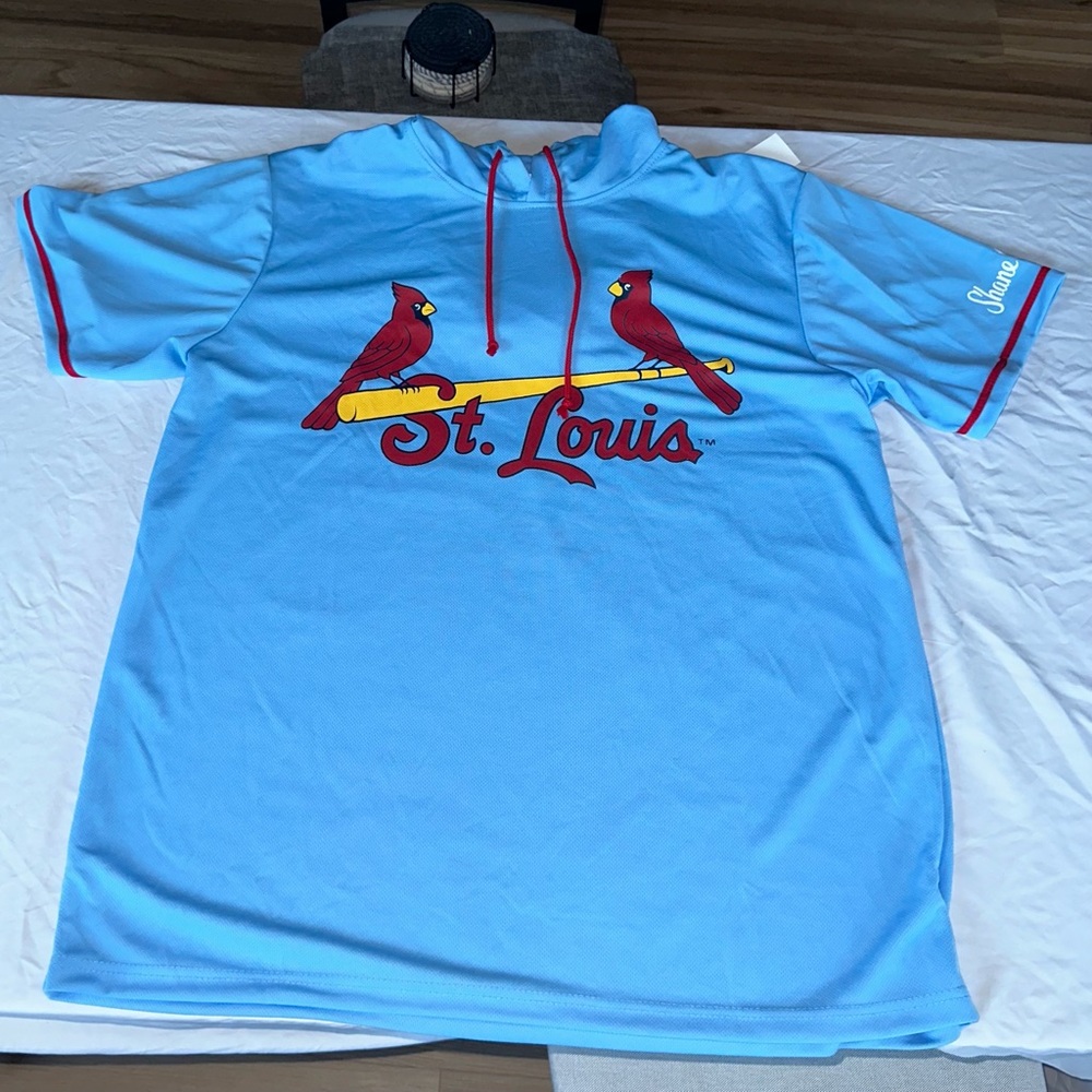 St. Louis Cardinals Jersey Short Sleeve Hoodie Light Blue Size XL Shane Co. MLB